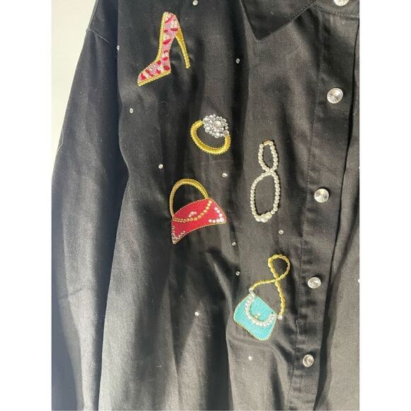 Quacker Factory Novelty Embroidered Embellished Button Front Shacket Women’s siz - Picture 5 of 7